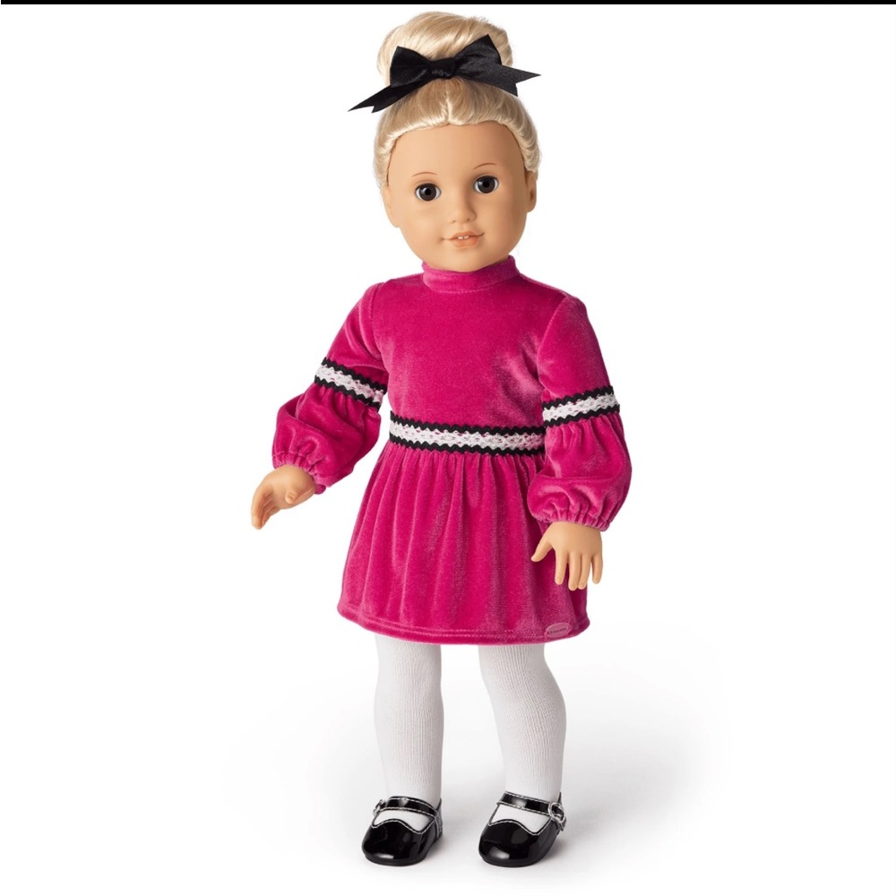 NEW American Girl JULIE CHRISTMAS OUTFIT II Velvet Dress Hair Bow Tights Shoes